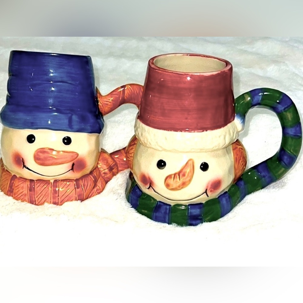 2- Large Ceramic Snowman Mugs